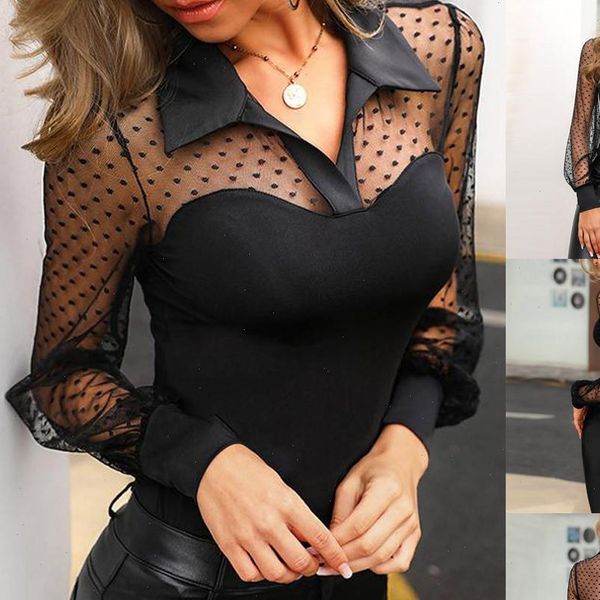 fashion transparent hollow out office wear blouse women long sleeve turn down collar solid patchwork slim blusas, White
fashion transparent hollow out office wear blouse women long sleeve turn down collar solid patchwork slim blusas, White