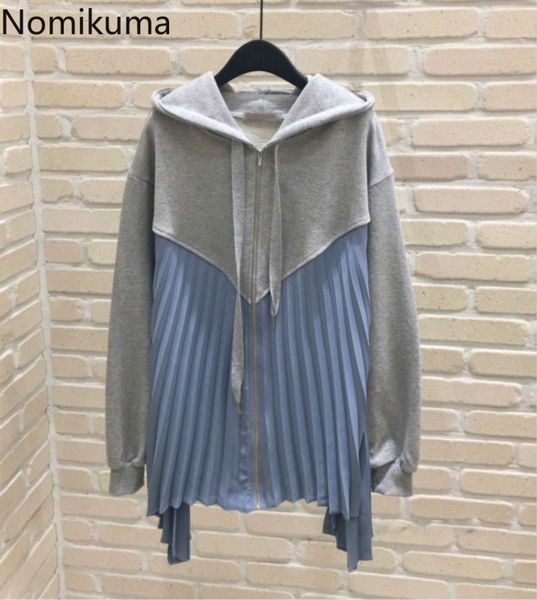 nomikuma korean pleated contrast color patchwork sweatshirt coat causal long sleeve zipper hooded hoodies jacket 6d481, Black
nomikuma korean pleated contrast color patchwork sweatshirt coat causal long sleeve zipper hooded hoodies jacket 6d481, Black
