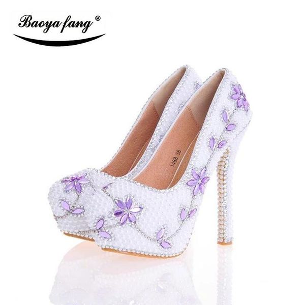 dress shoes white pearl violet crystal wedding bride high heels platform pigskin leather insole female big size 34-43, Black 
dress shoes white pearl violet crystal wedding bride high heels platform pigskin leather insole female big size 34-43, Black
