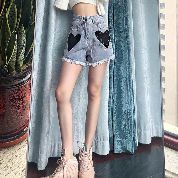 women's shorts women harajuku denim heart patchwork high waist slim frayed casual ripped short jeans with pockets tassel jean, White;black
women's shorts women harajuku denim heart patchwork high waist slim frayed casual ripped short jeans with pockets tassel jean, White;black