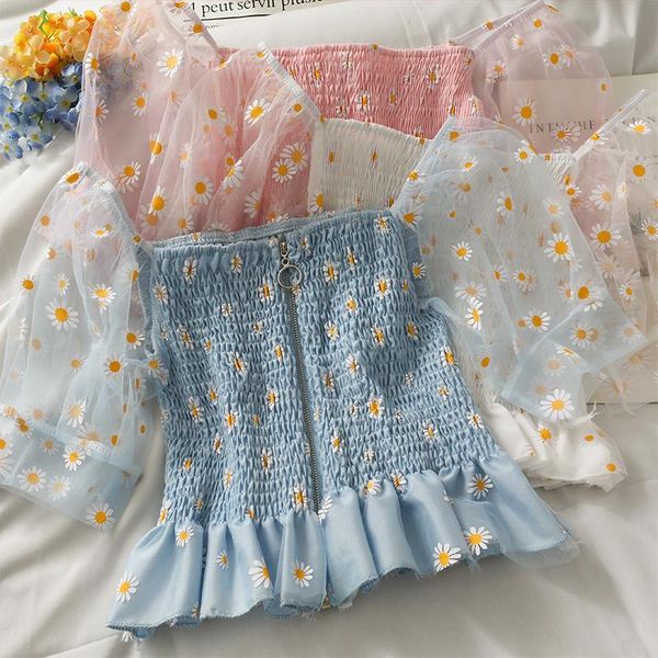 women's blouses & shirts 2021 summer shirt korean commuter print mesh stitching puff sleeve t-shirt slim casual female de195, White
women's blouses & shirts 2021 summer shirt korean commuter print mesh stitching puff sleeve t-shirt slim casual female de195, White