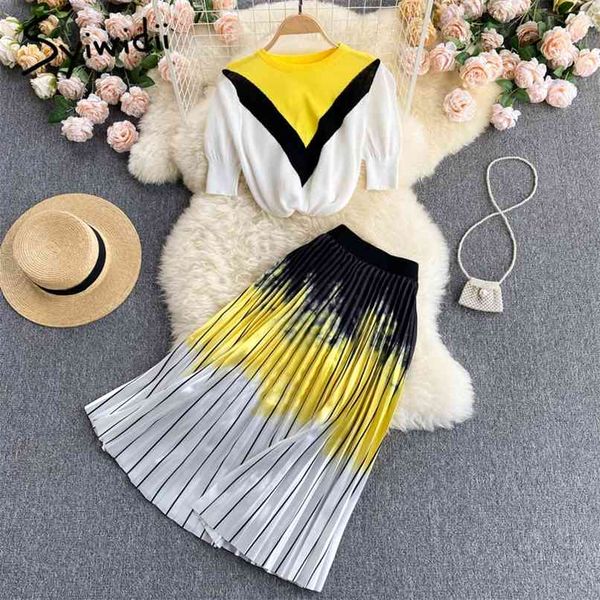 2 piece skirts sets women summer korean short puff sleeve o neck knitting shirts and elastic high waist midi skirt 210607, White
2 piece skirts sets women summer korean short puff sleeve o neck knitting shirts and elastic high waist midi skirt 210607, White
