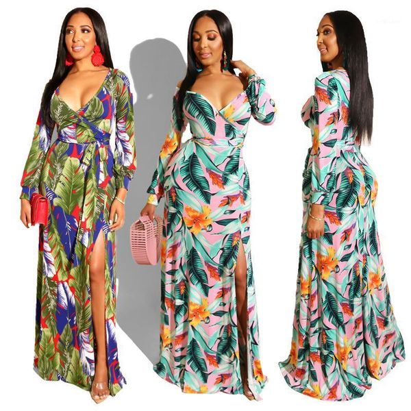 casual dresses bohomian women dress long sleeve print flower v neck high split party night evening club maxi summer 2021, Black;gray
casual dresses bohomian women dress long sleeve print flower v neck high split party night evening club maxi summer 2021, Black;gray