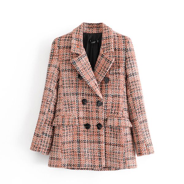 2021 winter women's vintage plaid double breasted tweed blazers coat women elegant ladies long sleeve female outerwear, White;black
2021 winter women's vintage plaid double breasted tweed blazers coat women elegant ladies long sleeve female outerwear, White;black