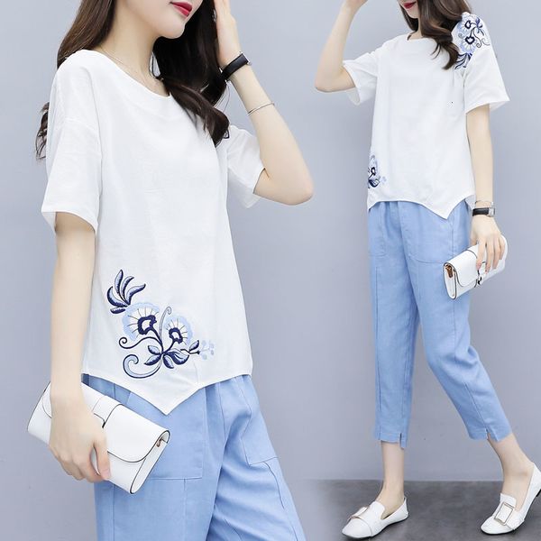 female embroidery two jagged summer outfits haphazard pants femme deux parts ke9t, White
female embroidery two jagged summer outfits haphazard pants femme deux parts ke9t, White