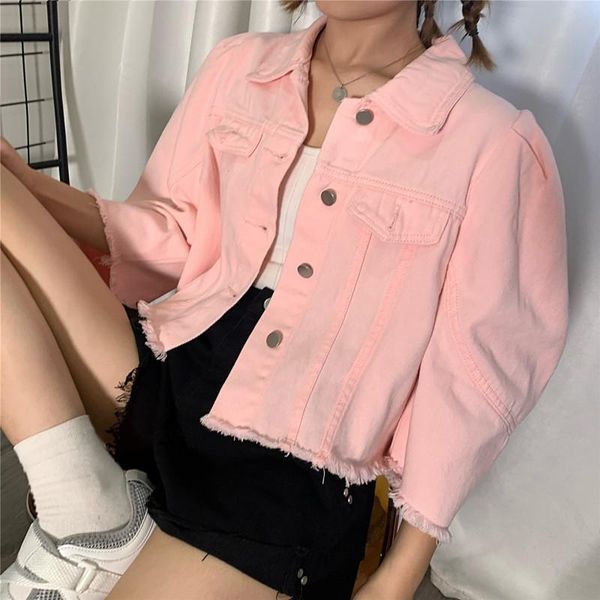 women's jackets solid pink green ripped denim jacket button cute korean crop loose short lolita puff sleeve streetwear coat windbre, Black;brown
women's jackets solid pink green ripped denim jacket button cute korean crop loose short lolita puff sleeve streetwear coat windbre, Black;brown