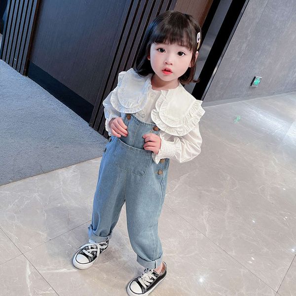 children's and 2021 spring new korean girls' jeans suspenders straight tube loose large pocket casual pants, Blue
children's and 2021 spring new korean girls' jeans suspenders straight tube loose large pocket casual pants, Blue
