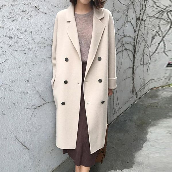 women's wool & blends autumn notched woolen womens long overcoat sleeve double breasted female coat 2021 korean solid elegant ladies co, Black
women's wool & blends autumn notched woolen womens long overcoat sleeve double breasted female coat 2021 korean solid elegant ladies co, Black