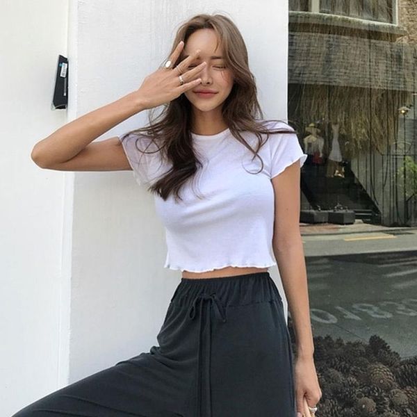 women's t-shirt summer t shirt women 2021 elasticity korean style woman clothes slim tshirt female casual short sleeve, White
women's t-shirt summer t shirt women 2021 elasticity korean style woman clothes slim tshirt female casual short sleeve, White