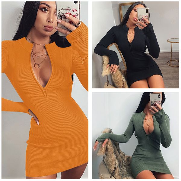 new long-sleeved dress women 2020 street style zipper bag hip skirt women designer solid color casual dress girls sexy, Black;gray
new long-sleeved dress women 2020 street style zipper bag hip skirt women designer solid color casual dress girls sexy, Black;gray