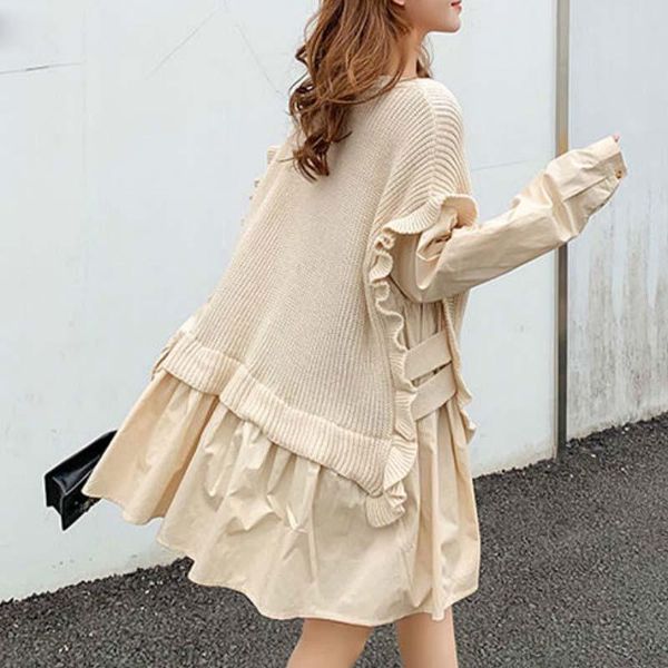 women's sweaters women japanese fashion knit fake two piece pullovers autumn vest stitching shirt korean 2021 loose clothes, White;black
women's sweaters women japanese fashion knit fake two piece pullovers autumn vest stitching shirt korean 2021 loose clothes, White;black