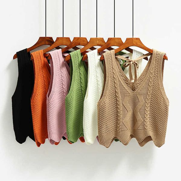 women solid v-neck knitted vest fashion backless bow sleeveless sweaters autumn winter korean sweet chic short waistcoats female 210526, White;black
women solid v-neck knitted vest fashion backless bow sleeveless sweaters autumn winter korean sweet chic short waistcoats female 210526, White;black
