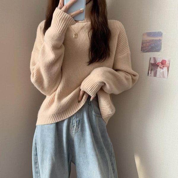 high collar thick sweater women's loose autumn and winter pullover lazy wind long sleeve knitted sweaters, White;black
high collar thick sweater women's loose autumn and winter pullover lazy wind long sleeve knitted sweaters, White;black