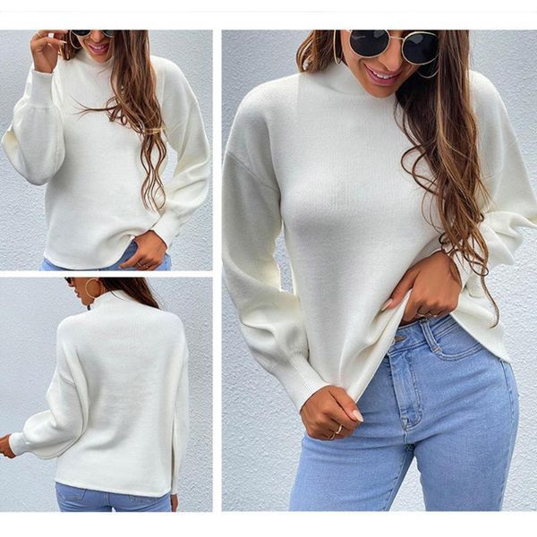women's sweaters european and american comfortable sweater autumn winter high collar lantern sleeve women, White;black
women's sweaters european and american comfortable sweater autumn winter high collar lantern sleeve women, White;black