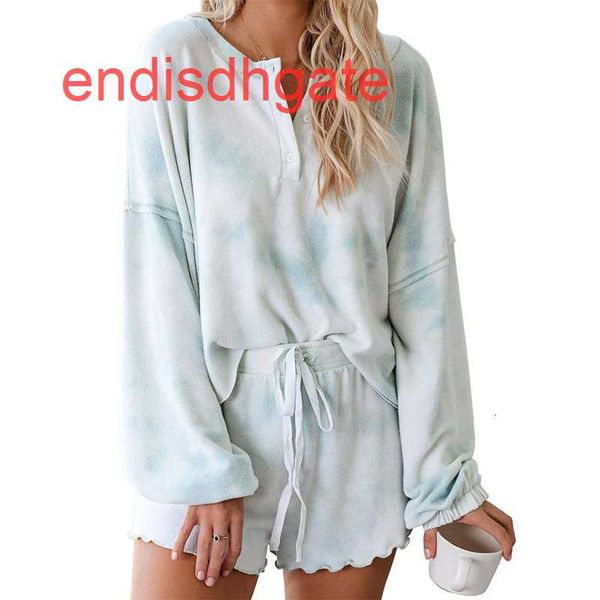 long 2020 summer new wear home sleeve shorts tie dyed pajamas two piece suit for women, Black;white
long 2020 summer new wear home sleeve shorts tie dyed pajamas two piece suit for women, Black;white