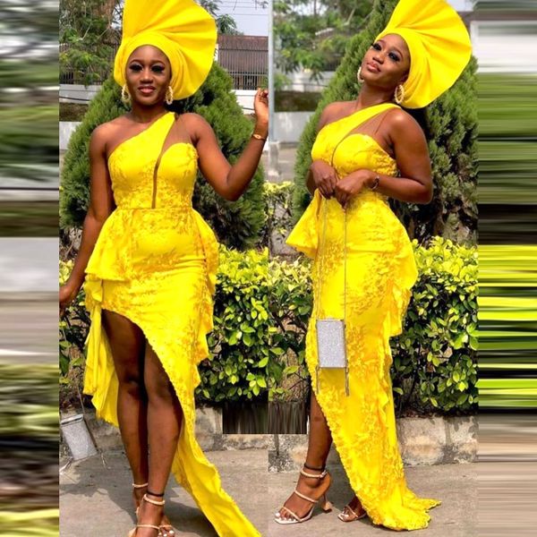 bright yellow nigerian evening dresses for black girls peplum one shoulder mermaid prom dress for women robe high low gowns, Black;red
bright yellow nigerian evening dresses for black girls peplum one shoulder mermaid prom dress for women robe high low gowns, Black;red