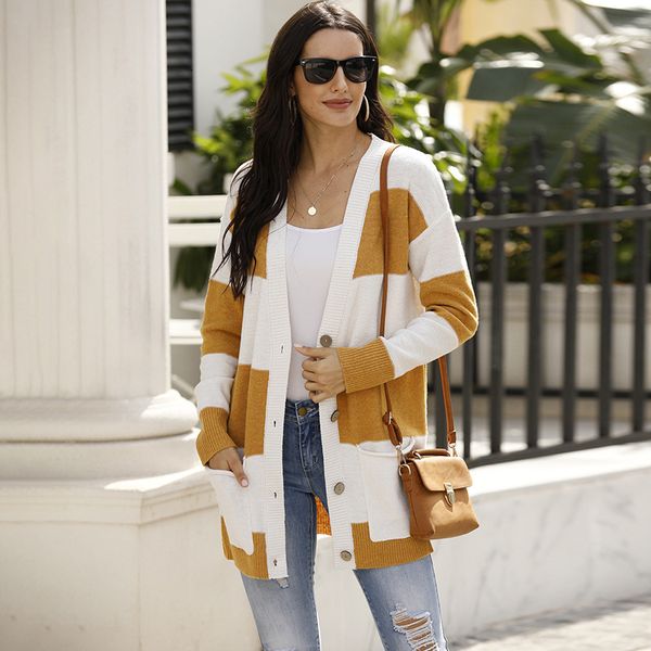 2021 autumn winter casual striped knitted cardigans women long pockets open stitch sweater new vc1q, White;black
2021 autumn winter casual striped knitted cardigans women long pockets open stitch sweater new vc1q, White;black