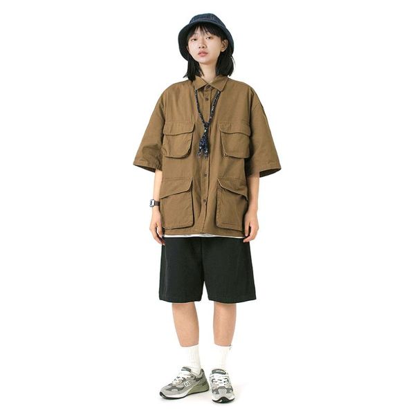 men's casual shirts summer japanese retro loose tooling short-sleeved shirt men and women with the same style of neutral jacket, White;black
men's casual shirts summer japanese retro loose tooling short-sleeved shirt men and women with the same style of neutral jacket, White;black