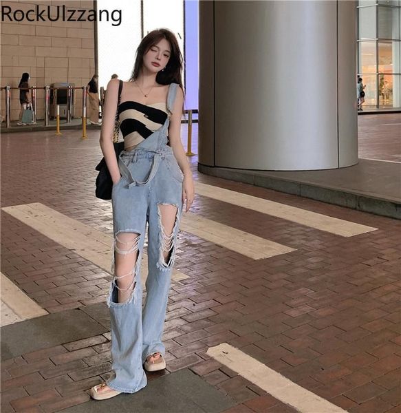 women's jeans high waist ripped hole fashion hollow shoulder strap overalls romper denim pant mom women trouser korean jumpsuit, Blue
women's jeans high waist ripped hole fashion hollow shoulder strap overalls romper denim pant mom women trouser korean jumpsuit, Blue