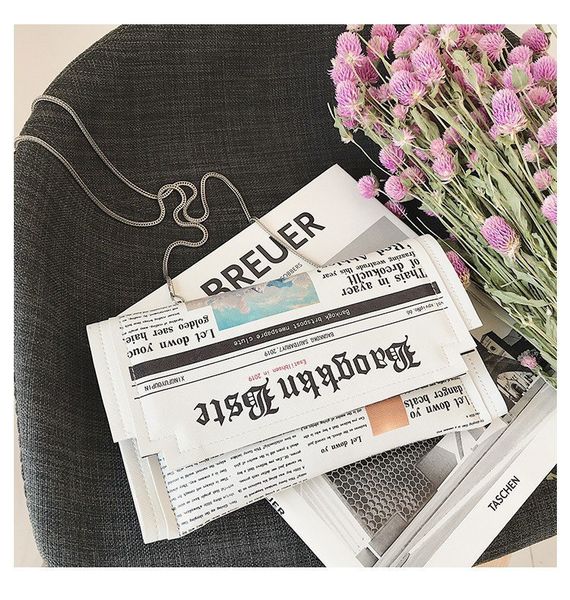 newspapers modeling handbag clutch letter envelope purse casual shoulder crossbody evening bags, Black