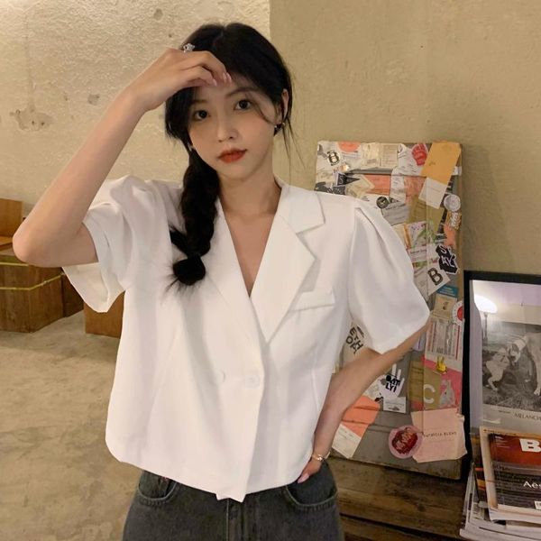 women's suits & blazers design short sleeve suit coat with thin top, White;black 
women's suits & blazers design short sleeve suit coat with thin top, White;black