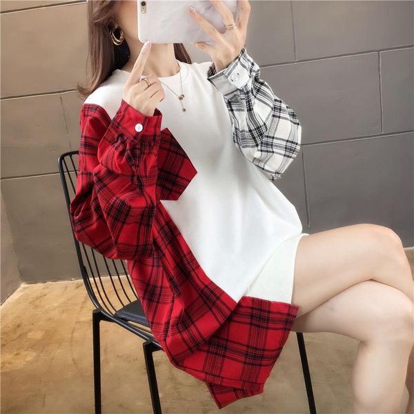 women's hoodies & sweatshirts women o-neck patchwork plaid simple pullover female long sleeve streetwear loose soft fashion korean e280, Black
women's hoodies & sweatshirts women o-neck patchwork plaid simple pullover female long sleeve streetwear loose soft fashion korean e280, Black