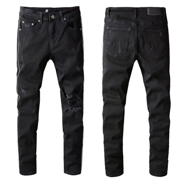 men's jeans male high street fashion brand autumn black rivet border ripped stretch slim feet denim pants 801, Blue
men's jeans male high street fashion brand autumn black rivet border ripped stretch slim feet denim pants 801, Blue
