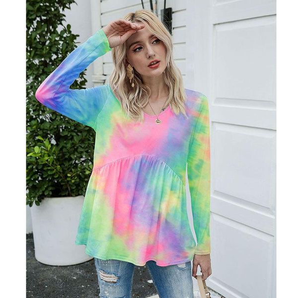 women's t-shirt autumn and winter tie dye long sleeve v neck loose casual t shirt, White
women's t-shirt autumn and winter tie dye long sleeve v neck loose casual t shirt, White
