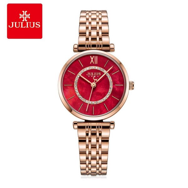 wristwatches julius watch ja-1194 women's luxury steel dress arrival quartz shell dial, Slivery;brown