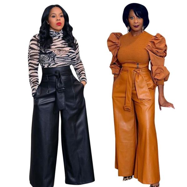 autumn winter fashion women high waist solid pu pants leather lady's sashes pockets loose wide leg trousers, Black;white
autumn winter fashion women high waist solid pu pants leather lady's sashes pockets loose wide leg trousers, Black;white