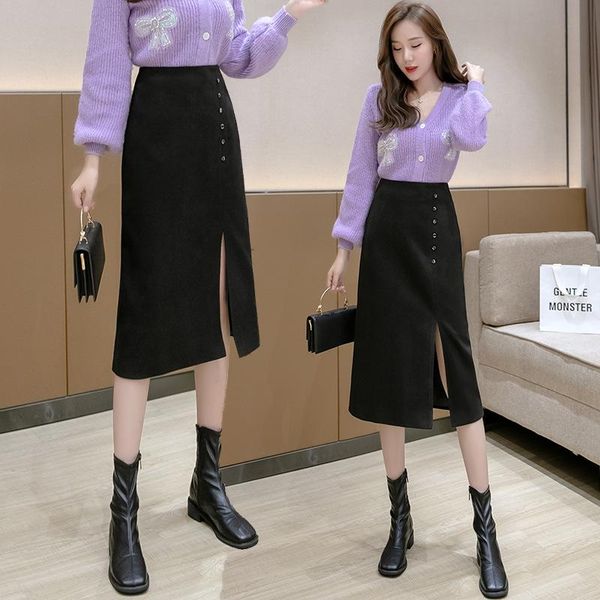 women's woolen woolen skirt autumn and winter new fashion and elegant slit high waist mid-length skirt solid color, Black
women's woolen woolen skirt autumn and winter new fashion and elegant slit high waist mid-length skirt solid color, Black
