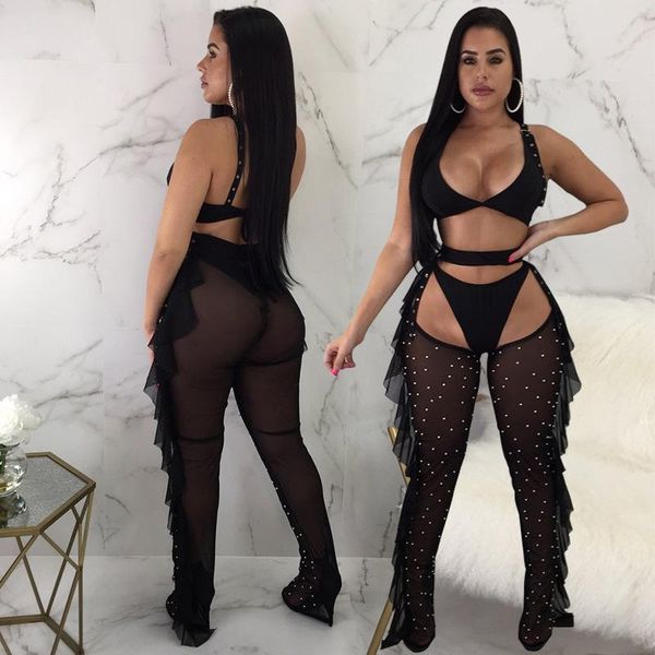 women's two piece pants product 2021 mesh beaded ear edge three set 2047, White
women's two piece pants product 2021 mesh beaded ear edge three set 2047, White