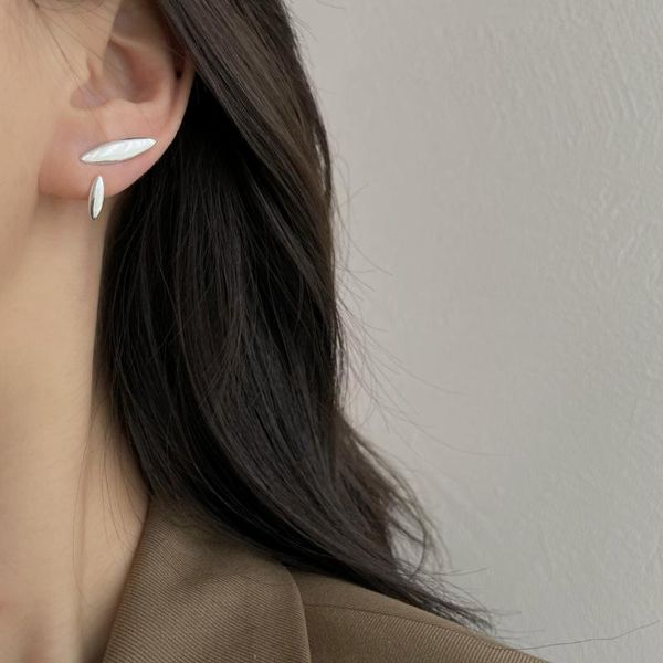 stud genuine 925 sterling silver minimalist asymmetric earrings simple willow fine jewelry for women, Golden;silver 
stud genuine 925 sterling silver minimalist asymmetric earrings simple willow fine jewelry for women, Golden;silver