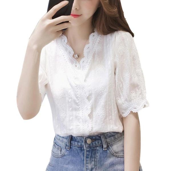 women's blouses & shirts women blouse fashion polyester floral lace brim half sleeve v neck breathable ladies autumn shirt top, White
women's blouses & shirts women blouse fashion polyester floral lace brim half sleeve v neck breathable ladies autumn shirt top, White