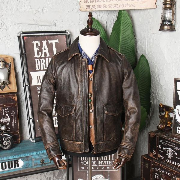men's leather & faux amekaji coat used cowhide a2 flight suit lapel motorcycle jacket, Black
men's leather & faux amekaji coat used cowhide a2 flight suit lapel motorcycle jacket, Black