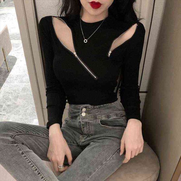 woman chandails autumn knitted womens sweaters irregular zipper scheming off shoulder t shirt for women, White;black
woman chandails autumn knitted womens sweaters irregular zipper scheming off shoulder t shirt for women, White;black