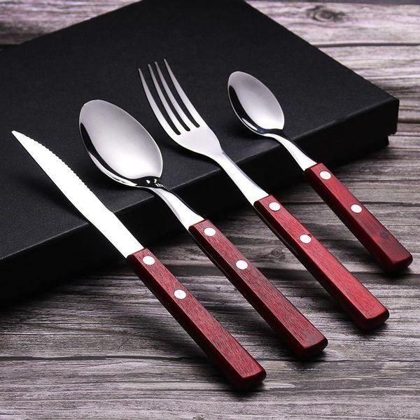 dinnerware sets wood handle tableware 304 stainless steel knife, fork and spoon western el steak knife quality restaurant
dinnerware sets wood handle tableware 304 stainless steel knife, fork and spoon western el steak knife quality restaurant