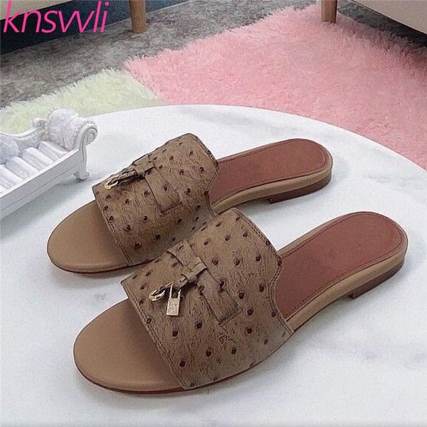 slippers summer peep toe women mules shoes metal lock casual beach woman ostrich leather slides flats for, Black
slippers summer peep toe women mules shoes metal lock casual beach woman ostrich leather slides flats for, Black