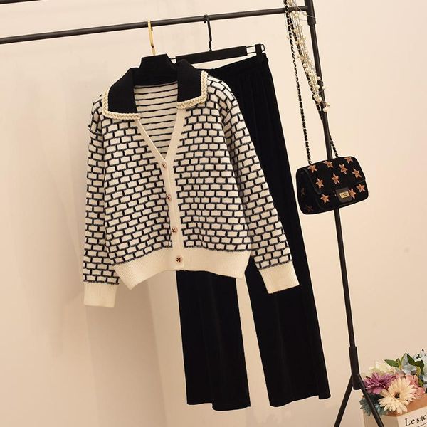 women's two piece pants autumn winter casual sets women geometric patterns knitting cardigans sweater + elastic wide leg long, White
women's two piece pants autumn winter casual sets women geometric patterns knitting cardigans sweater + elastic wide leg long, White