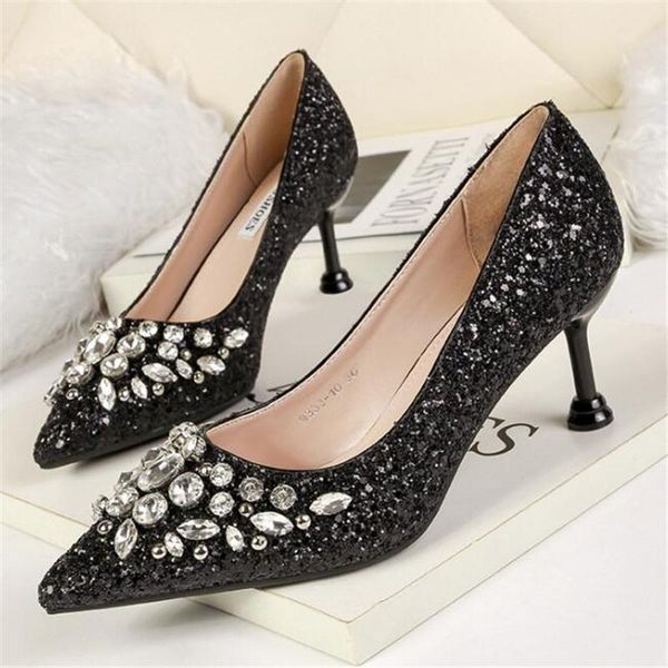 dress shoes fashion pointed high-heeled high heels nightclub was thin and sequined women's zapatos de mujer, Black
dress shoes fashion pointed high-heeled high heels nightclub was thin and sequined women's zapatos de mujer, Black