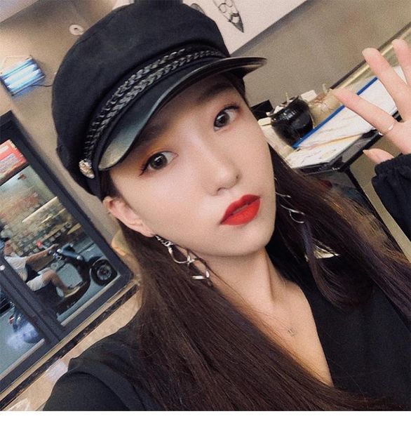 berets fashion pu leather cotton military hat autumn winter sailor for women flat female travel cadet captain cap present, Blue;gray
berets fashion pu leather cotton military hat autumn winter sailor for women flat female travel cadet captain cap present, Blue;gray