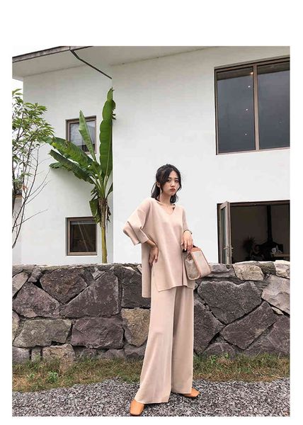 women's pullover, round neck loose suit, knitted trousers, wide leg sportswear, autumn and winter, White;black
women's pullover, round neck loose suit, knitted trousers, wide leg sportswear, autumn and winter, White;black