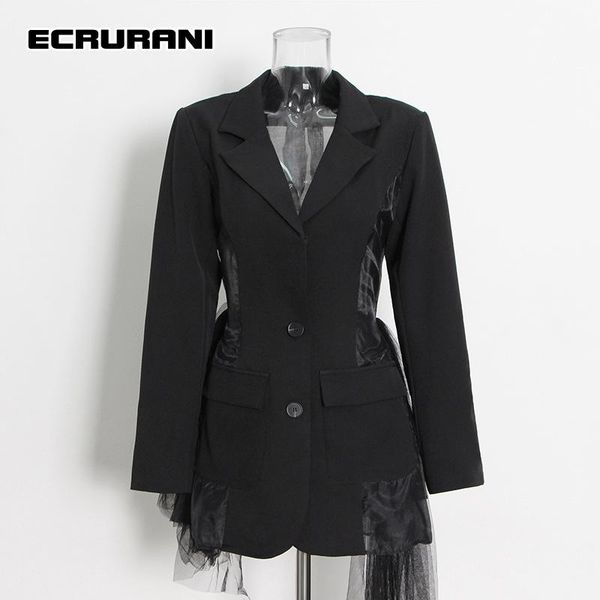 women's suits & blazers ecrurani patchwork sheer mesh blazer for women notched long sleeve slimming casual female fashion clothing 2021, White;black
women's suits & blazers ecrurani patchwork sheer mesh blazer for women notched long sleeve slimming casual female fashion clothing 2021, White;black