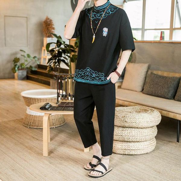 men's tracksuits summer linen set cotton men t-shirt + casual big size ankle pants loose fit short-sleeved cloud printed sets, Gray
men's tracksuits summer linen set cotton men t-shirt + casual big size ankle pants loose fit short-sleeved cloud printed sets, Gray