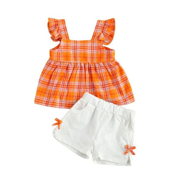 clothing sets 2 pieces kids suit set, girls plaid square collar sleeveless + solid color shorts for summer, green/orange, White
clothing sets 2 pieces kids suit set, girls plaid square collar sleeveless + solid color shorts for summer, green/orange, White