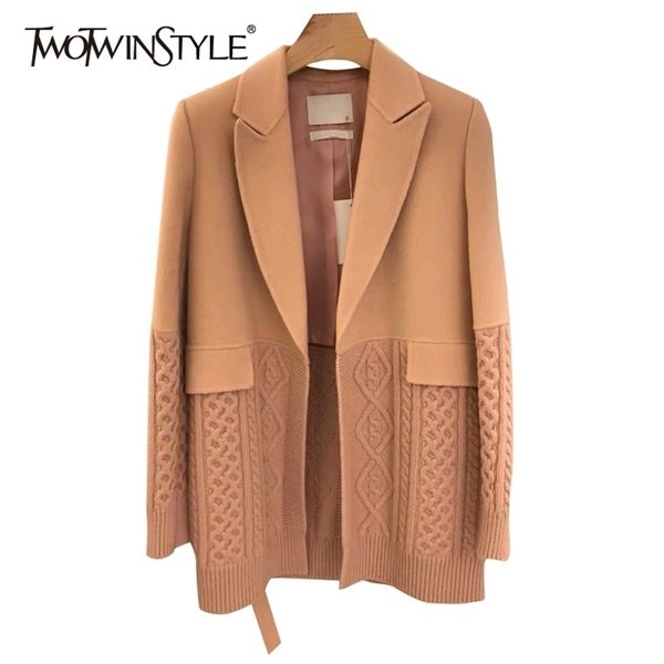 twotwinstyle korean fashion female blazer notched long sleeve patchwork knitted straight loose coats for women autumn stylish 211122, White;black
twotwinstyle korean fashion female blazer notched long sleeve patchwork knitted straight loose coats for women autumn stylish 211122, White;black