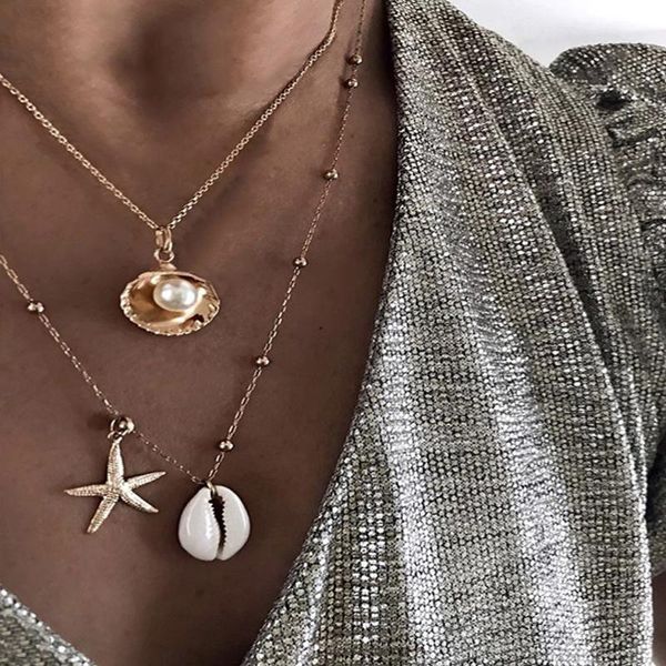 pendant necklaces 2pcs/set retro women starfish shell scallop pearl bead clavicle chain multilayer gold necklace set beach party jewelry, Silver
pendant necklaces 2pcs/set retro women starfish shell scallop pearl bead clavicle chain multilayer gold necklace set beach party jewelry, Silver