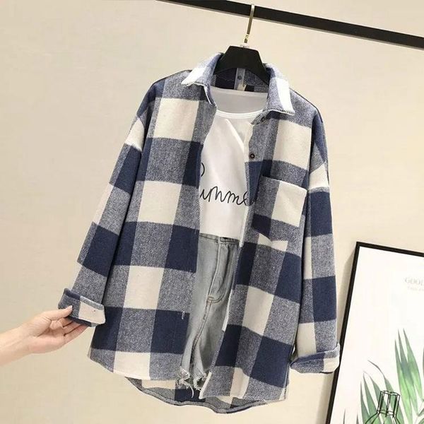 women's blouses & shirts korean woolen coat retro hong kong-style ins shirt thick sanded loose long-sleeved plaid, White
women's blouses & shirts korean woolen coat retro hong kong-style ins shirt thick sanded loose long-sleeved plaid, White