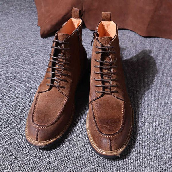 new fashion british style leather short boots men's high casual shoes martin boots tooling lace up, Black
new fashion british style leather short boots men's high casual shoes martin boots tooling lace up, Black