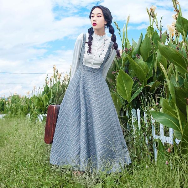 vintage mori girl women plaid dress korean style embroidery retro elegant long maxi dresses boho female vestidos ropa mujer, Black;gray
vintage mori girl women plaid dress korean style embroidery retro elegant long maxi dresses boho female vestidos ropa mujer, Black;gray
